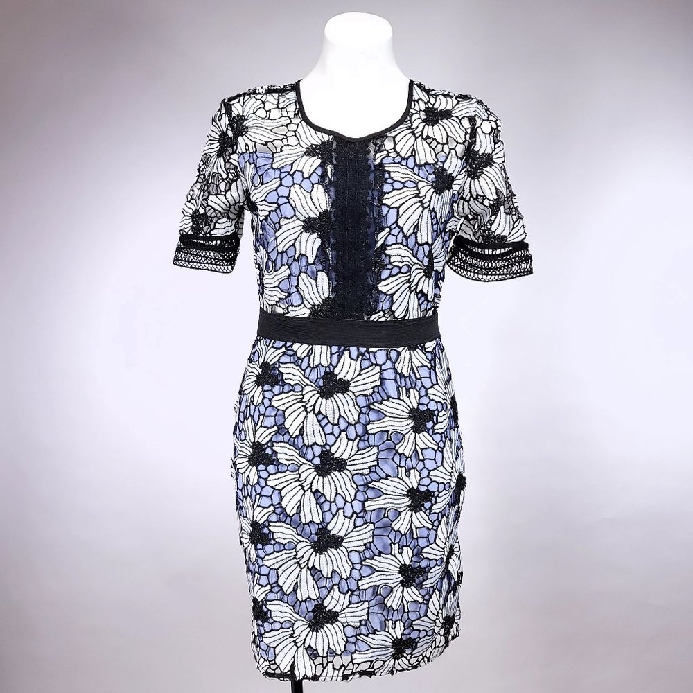 Romeo + Juliet Couture Black White Floral Lace Sheath Dress Blue‎ Lining Medium
